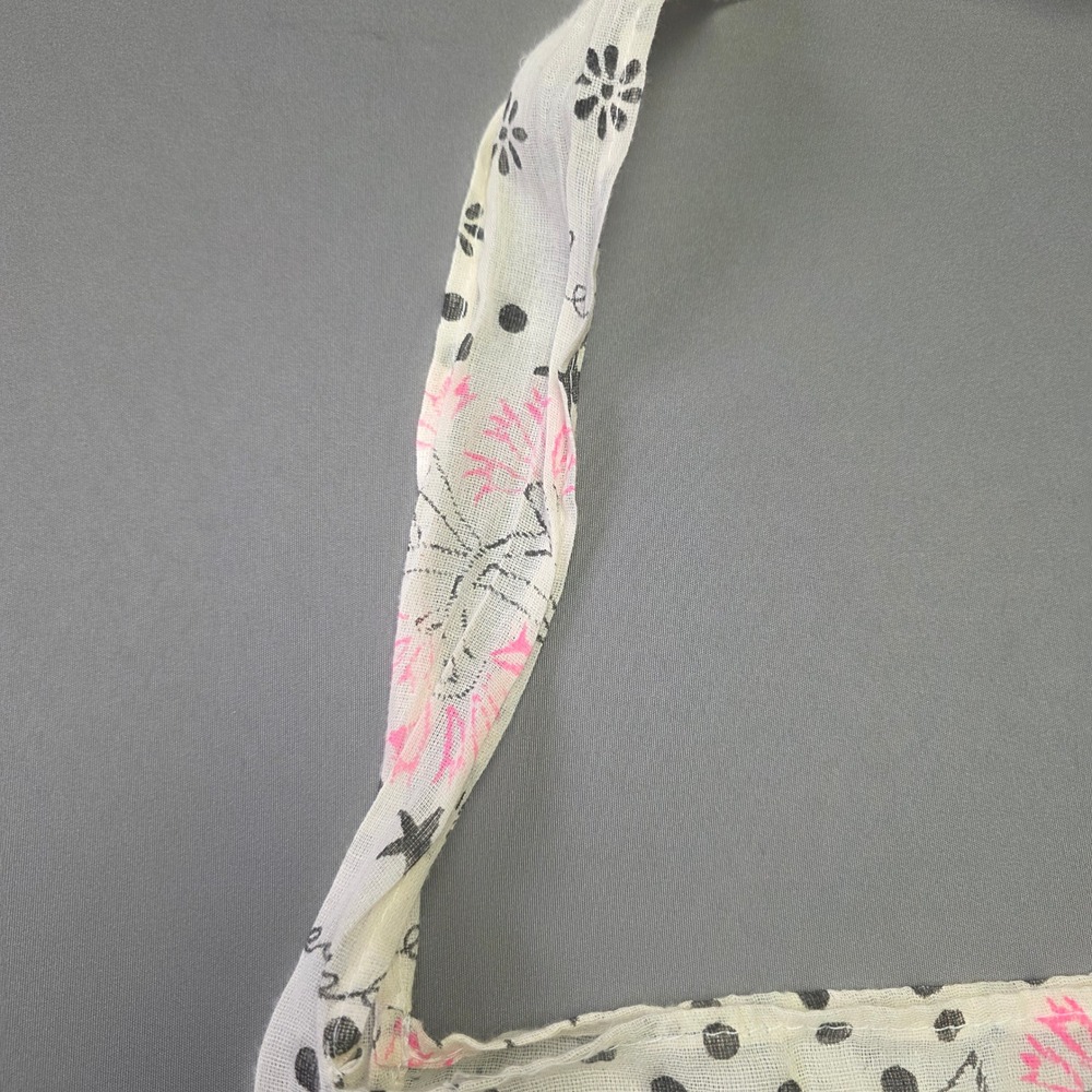 Free People Floral Star Polka Dot Cotton Reusable Tote Bag Ivory Pink Black - Picture 3 of 8